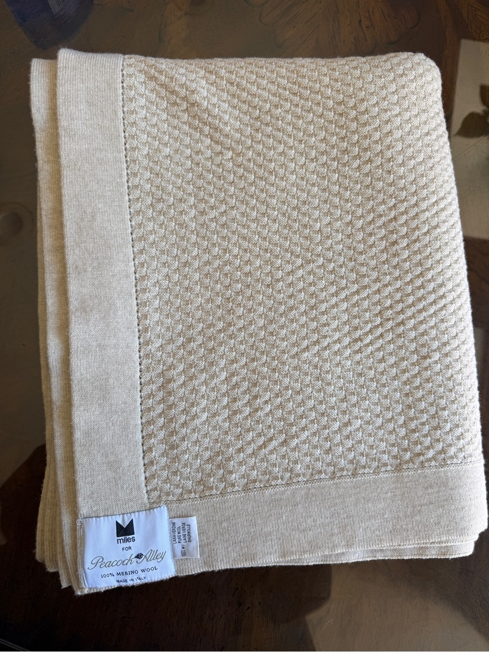 Peacock Alley Merino Wool Throw Blanket Cream Italy 54 x70